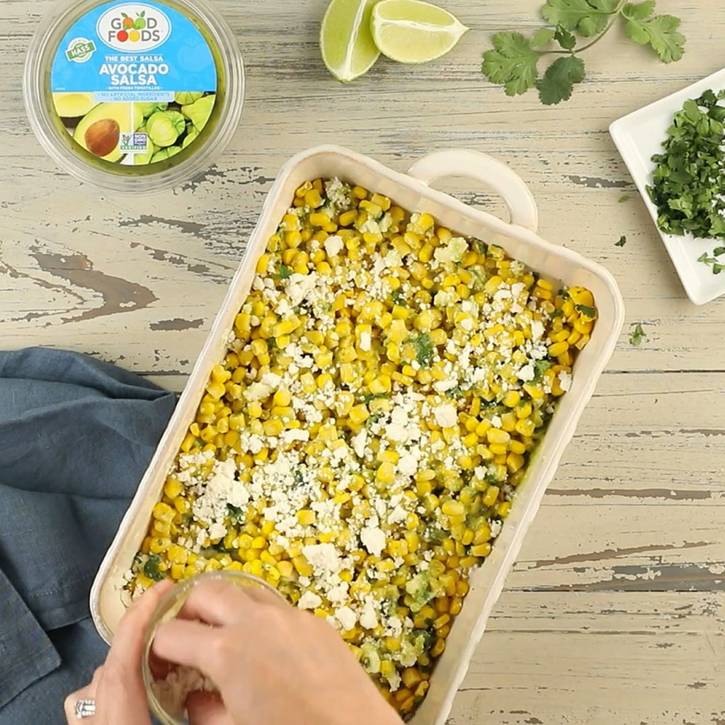 Cheesy Corn With Avocado Salsa