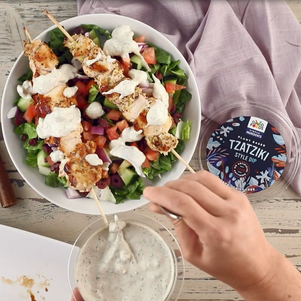 Chicken Souvlaki Salad with Tzatziki