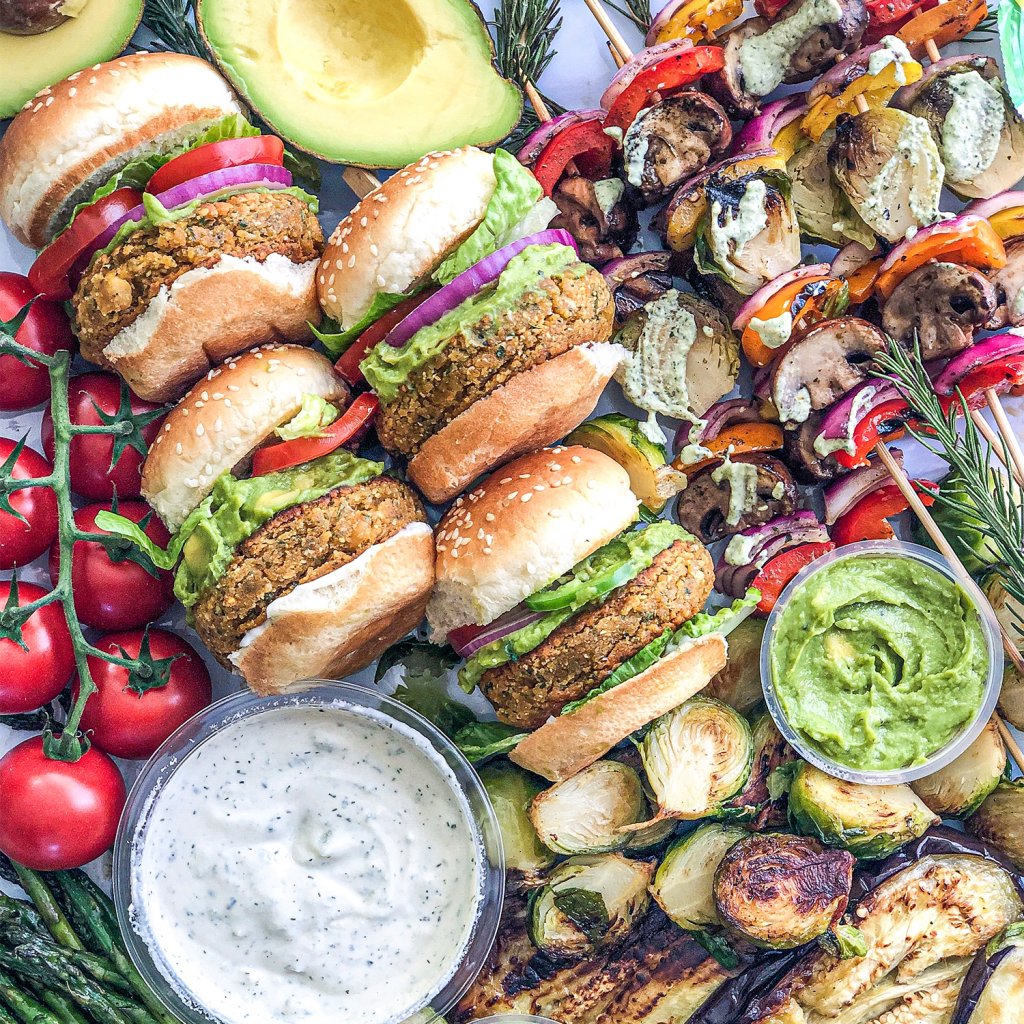 Burgers With Grilled Veggies & Tzatziki