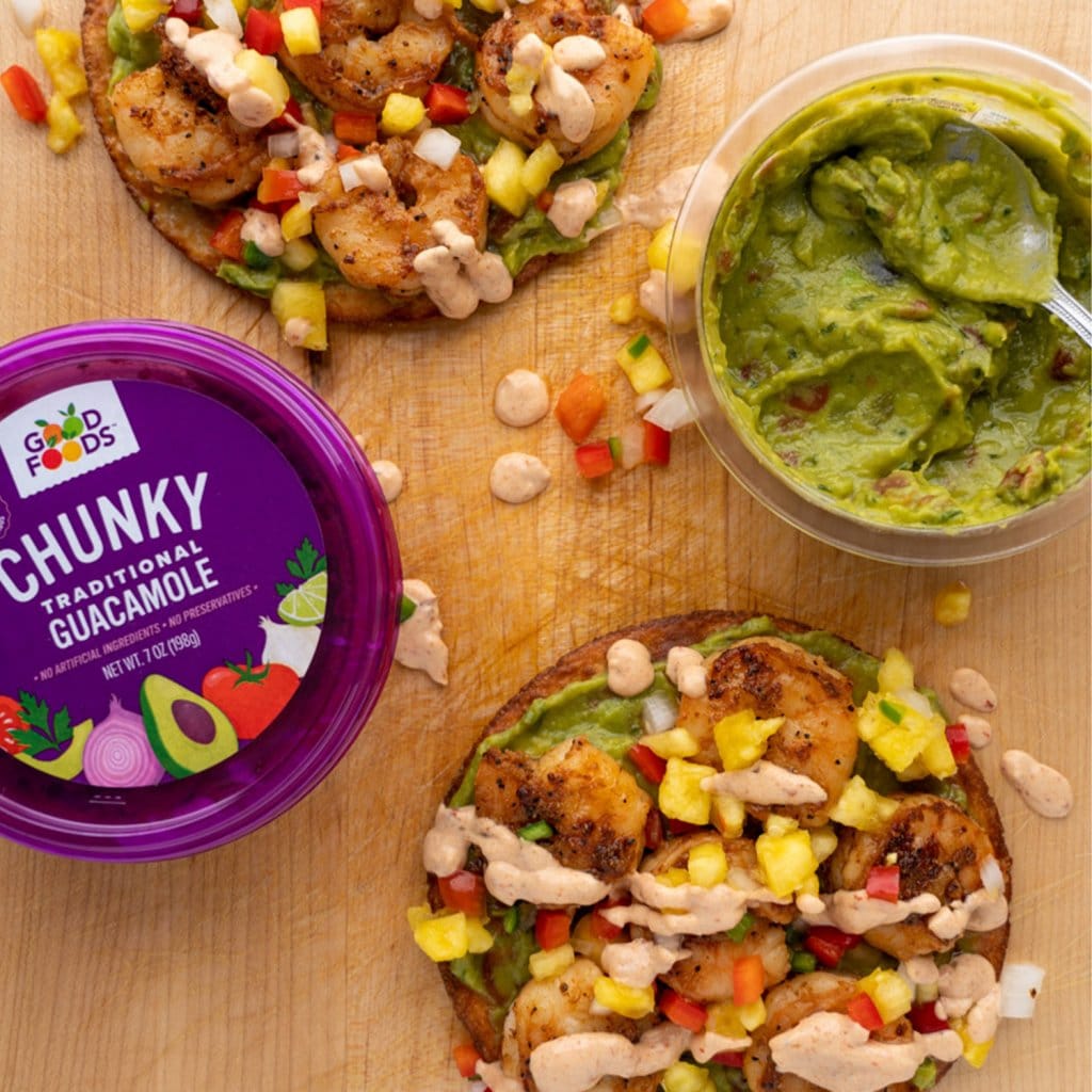 Shrimp Tostada with Pineapple Salsa & Chipotle Crema