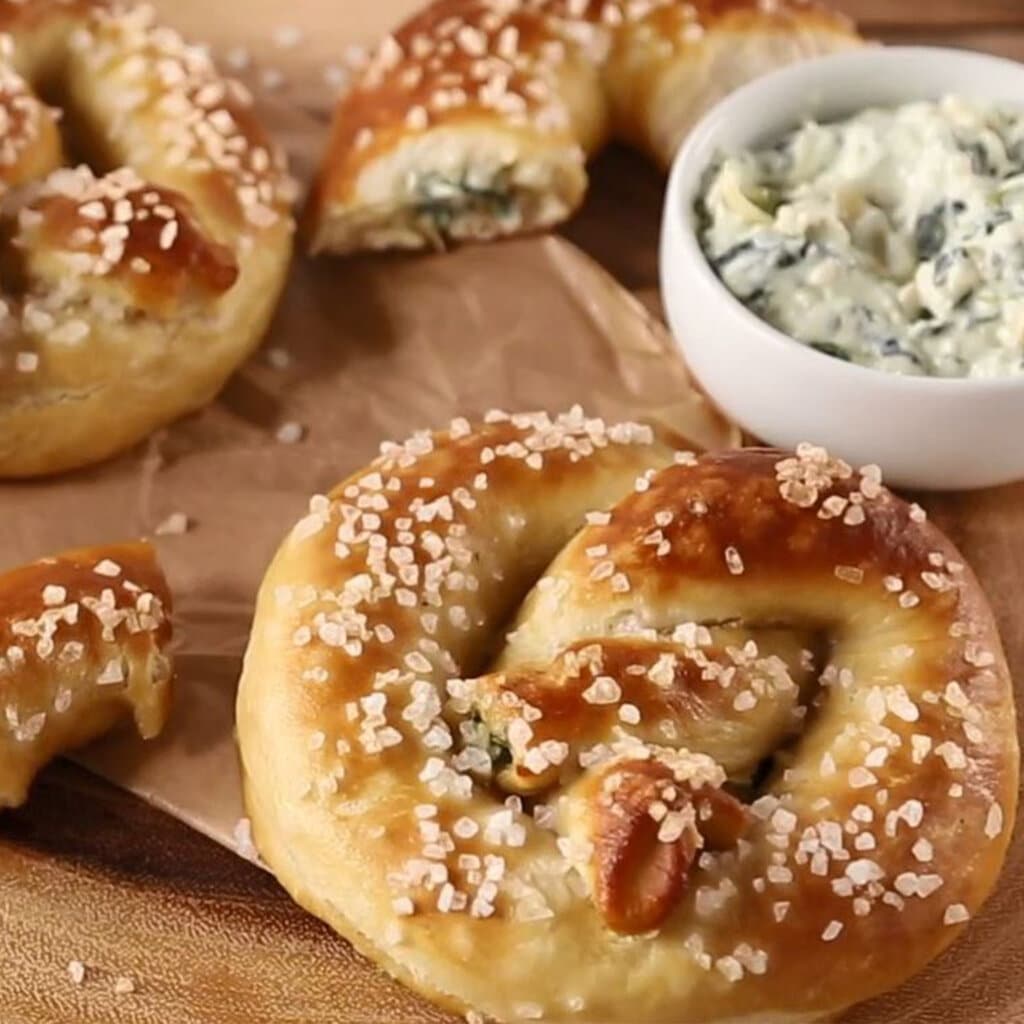 Spinach Artichoke Stuffed Pretzels