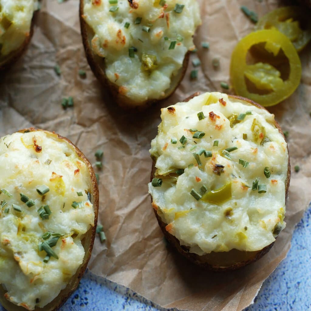 Jalapeno, Spinach and Artichoke Twice Baked Potatoes