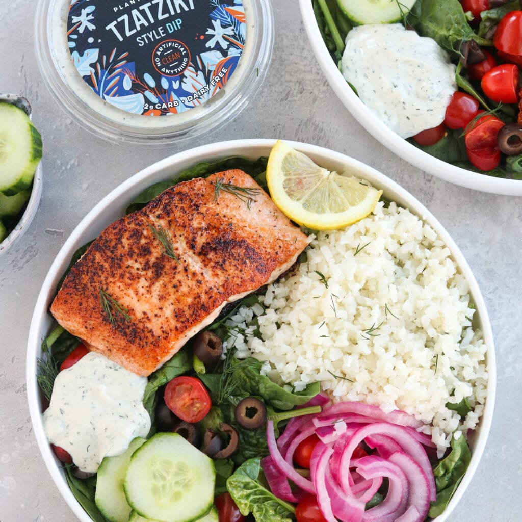 Salmon Bowl with Tzatziki Dip