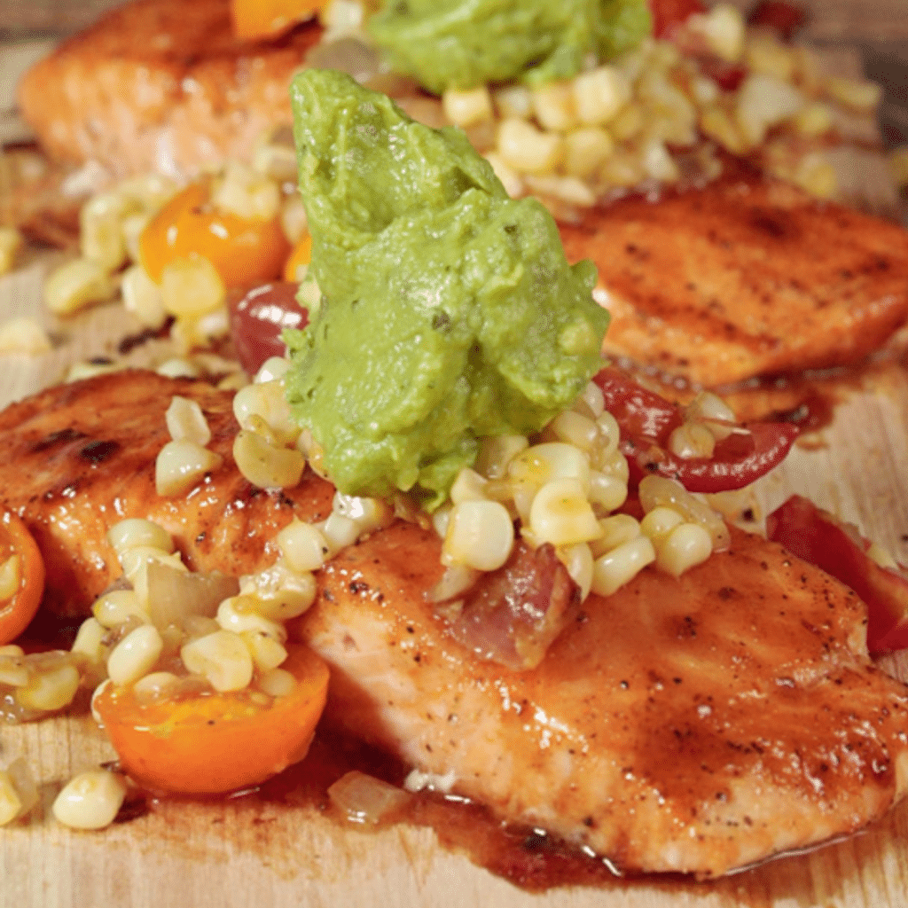 Cedar Plank Salmon with Guac 