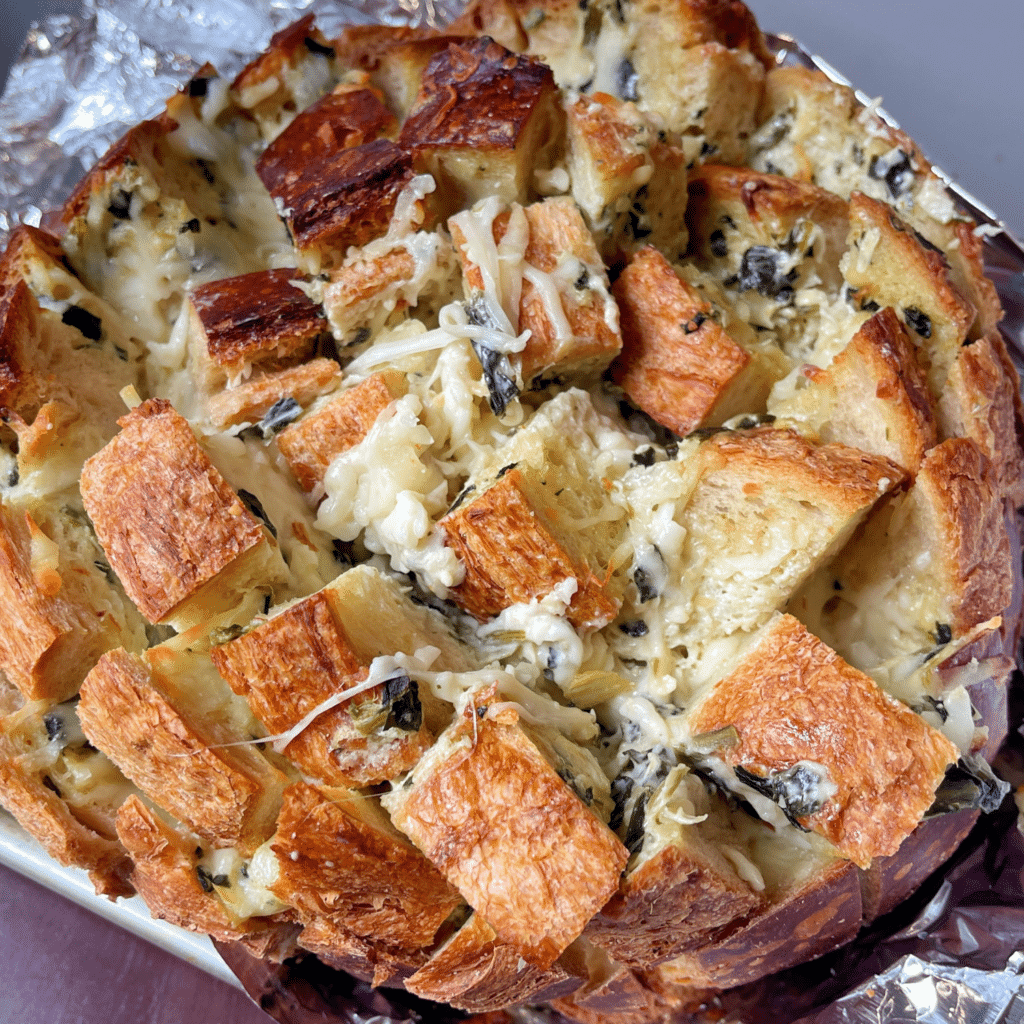 Cheesy Spinach Artichoke Bread 