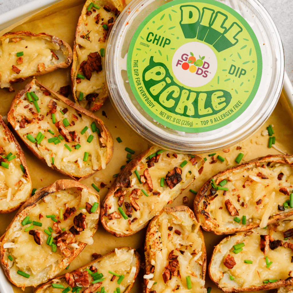Loaded Dill Pickle Vegan Potato Skins